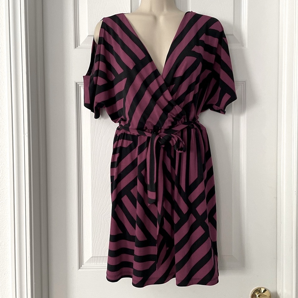 Striped Wrap Dress in Plum and Black - Women